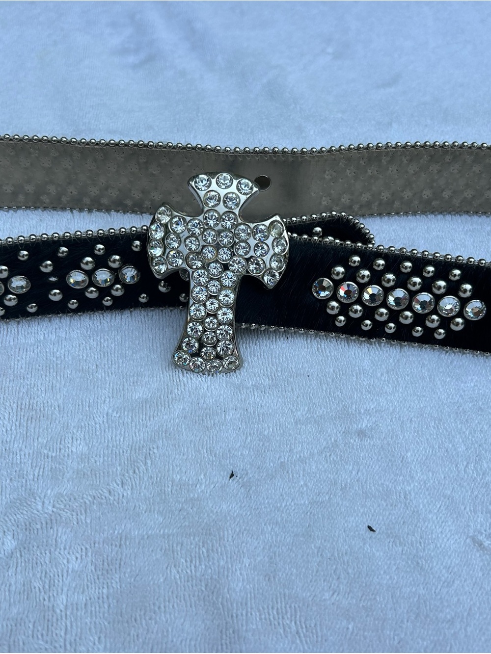 B.B. Simon Black Crystal Cross Studded Belt